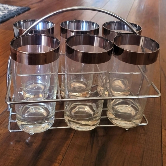 Vintage - MCM Dorothy Thorpe Highball Mercury Band Silver Glasses & Pitcher - Picture 3 of 4